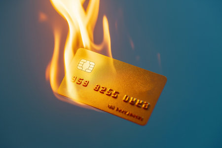 Burning credit card. Closed bank account, refusal of digital money. Inaccessible funds and assets. Bankruptcy, financial crisis, capital outflow restrictions, deposit risk, sanctionsの素材