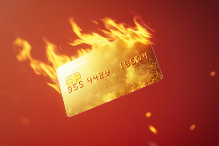 Burning credit card. Closed bank account, refusal of digital money. Inaccessible funds and assets. Bankruptcy, financial crisis, capital outflow restrictions, deposit risk, sanctionsの素材