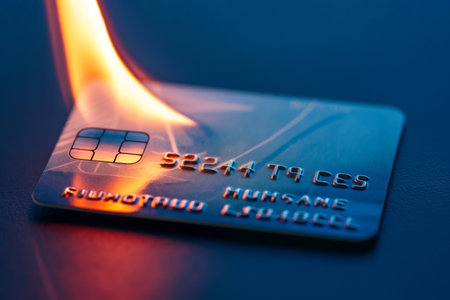 Burning credit card. Closed bank account, refusal of digital money. Inaccessible funds and assets. Bankruptcy, financial crisis, capital outflow restrictions, deposit risk, sanctionsの素材