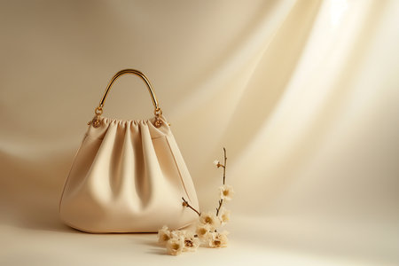 Woman handbag on pastel background, fashion concept. Leather purse, bag, shopping and summer fashion concept. Minimalist composition with copy space for text.の素材