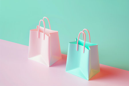3d shopping bags on pastel background. Discount or sale, buying, selling, delivery, eco friendly packaging, special offer promotion.Fashion minimal creative concept, online shopping, Black Friday saleの素材