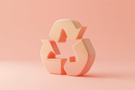 Recycling symbol 3d render. Recycle sign on pastel background. Ecology and zero waste concept. Minimalistic composition, cartoon style, icon, waste, copy space.の素材