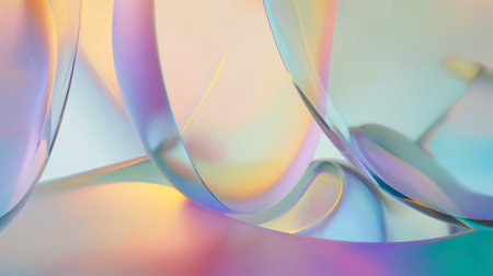 Vibrant colorful curve dynamic fluid glass texture for wallpaper presentations, websites, social media. 3D colorful glass background. Trendy graphic design, holographic wavy glass. Selective focus.の素材