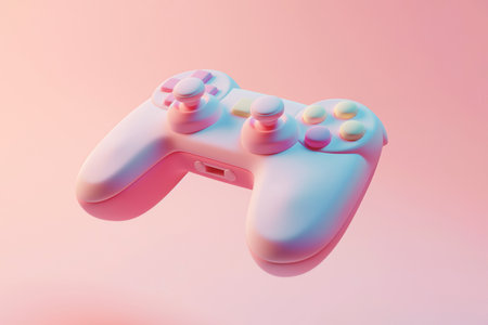 3D Joystick controller, gamepad for videogames on pastel background. Gameplay symbol, 3d render in minimal plastic cartoon style. Game console, computer gaming, gamer control device. Winning symbol.の素材