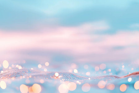 Soft glowing abstract lights with a gentle blue and golden background. Illuminated abstract bokeh lights in a soft gradient of blue and gold tones. Background for text and presentations.の素材