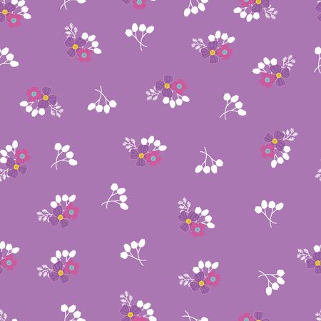 Seamless Repeat Pattern with Red and Purple Flowers and Mauve Backgroundのイラスト素材