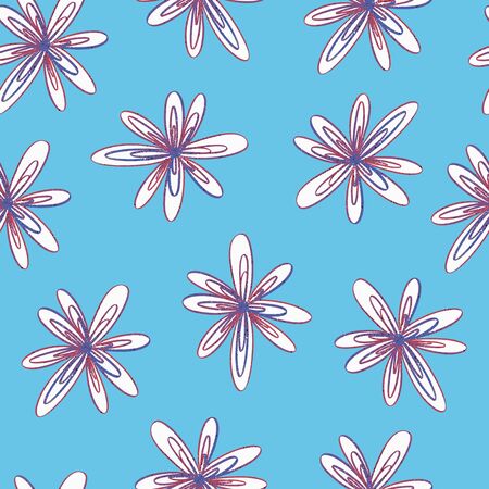 Pretty star shaped flowers on blue background.のイラスト素材
