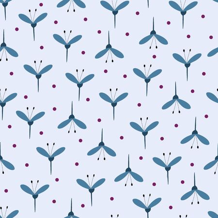 Simple blue flower repeat seamless pattern on a light background.のイラスト素材