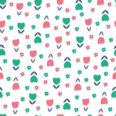 Seamless vector pink and green flower pattern background.のイラスト素材
