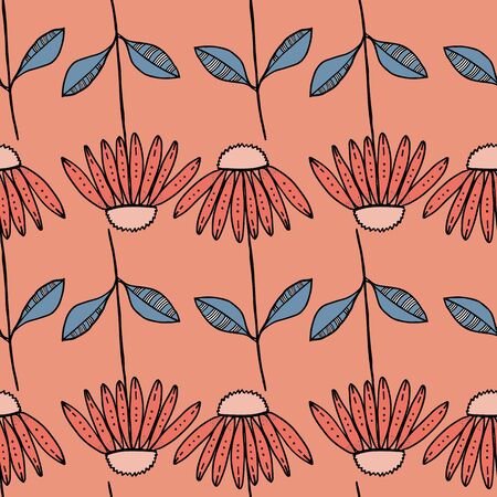Hand drawn orange daisies pattern background.のイラスト素材