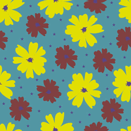 Vibrant hand drawn flowers seamless pattern background.のイラスト素材