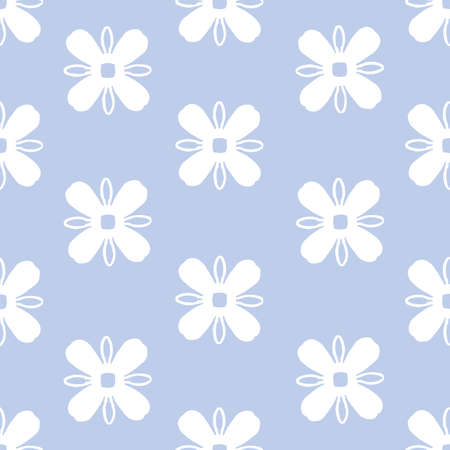 White flowers on blue seamless vector repeat pattern background.のイラスト素材