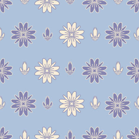 Cream and blue stylised flowers vector seamless pattern background.のイラスト素材