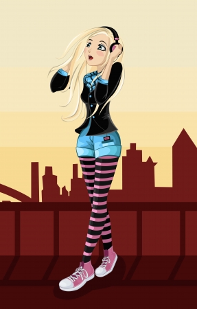 Girl in Headphones vectorのイラスト素材