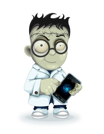 Professor Frankenstein with phoneのイラスト素材