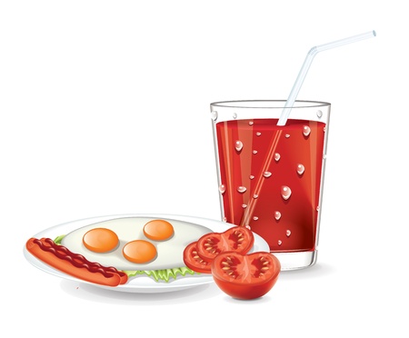 Scrambled eggs with tomato juiceのイラスト素材