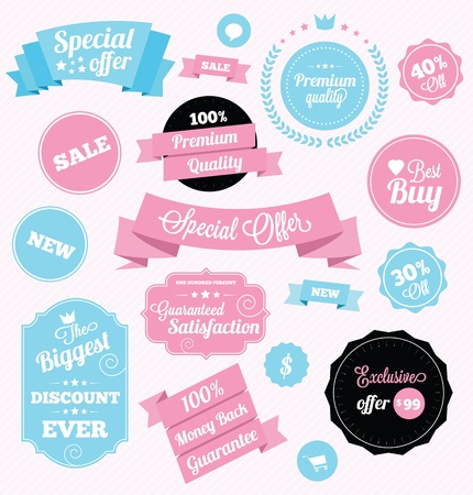 fashion shop stickers and ribbonsのイラスト素材