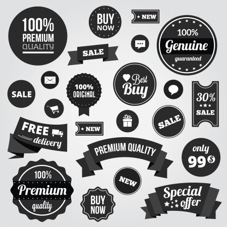 Black and White Labels Badges Stickers and Ribbonsのイラスト素材