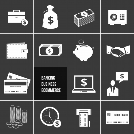 Business E commerce Banking and Finance Money Icons Set のイラスト素材