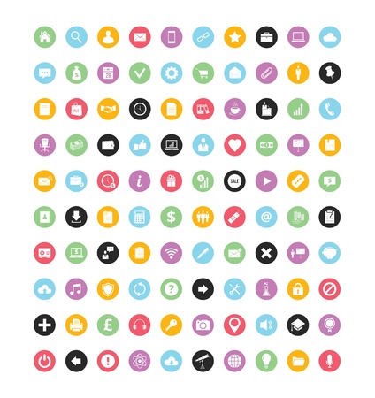 100 Colorful Vector Icons for Web and Mobileのイラスト素材