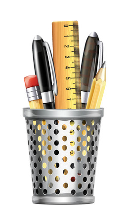 Box Full of Pencils Pens and Rulerのイラスト素材