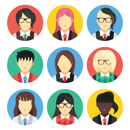 Vector Set of Female Avatars Flat Iconのイラスト素材