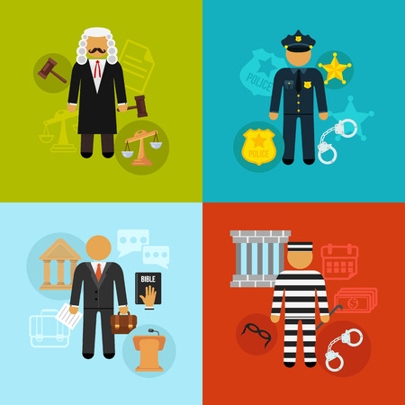 Vector crime and punishment law and order social flat icons setのイラスト素材
