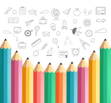 Vector pencil banner. Outline iocon setのイラスト素材