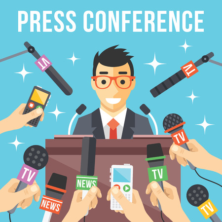 Press conference. Live report live news conceptのイラスト素材