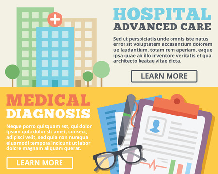 Advanced care hospital and medical diagnosis flat illustration concepts setのイラスト素材
