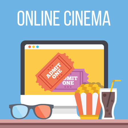 Online cinema internet streaming flat illustrationのイラスト素材
