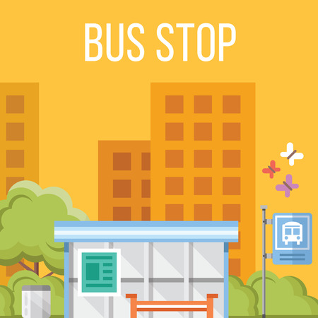 Bus stop. Flat vector illustrationのイラスト素材