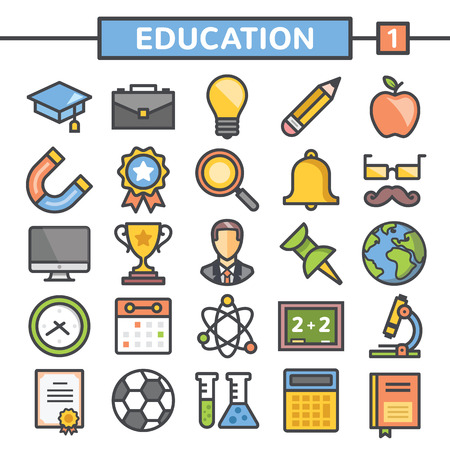 Education flat line icons setのイラスト素材