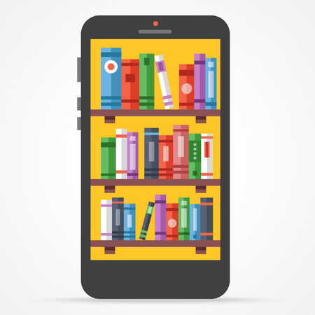 Digital online library on smartphone. Distance education with modern technology flat illustrationのイラスト素材