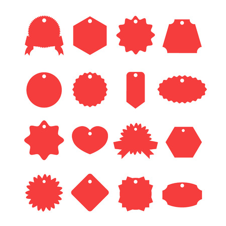 Red labels set. Trendy shapes for sale, shopping, e-commerce, internet businessのイラスト素材