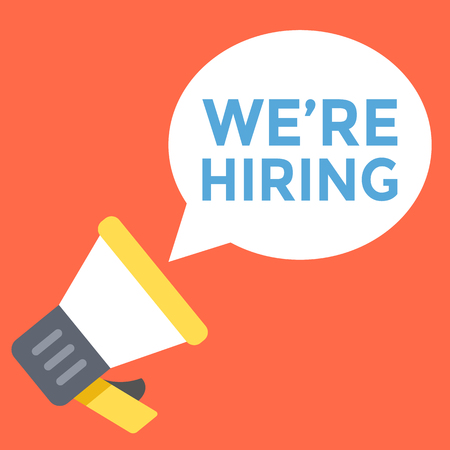 Loudspeaker and bubble speech with we are hiring words. Flat vector illustrationのイラスト素材