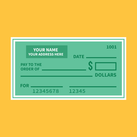 Vector bank check template. Bank cheque with empty fields flat design vector illustrationのイラスト素材