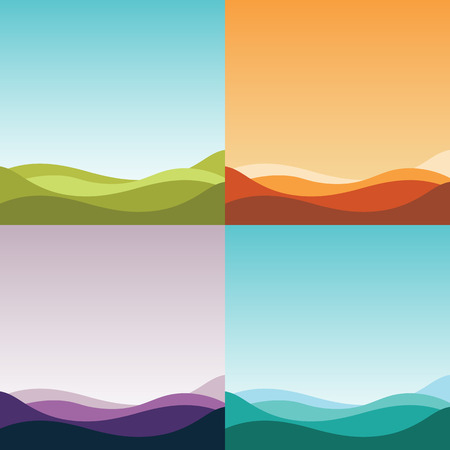 Four gradient abstract backgrounds set. Simple nature landscapes. Vector illustrationのイラスト素材