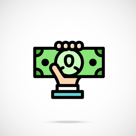 Hand holding dollar bill. Modern thin line flat design vector iconのイラスト素材