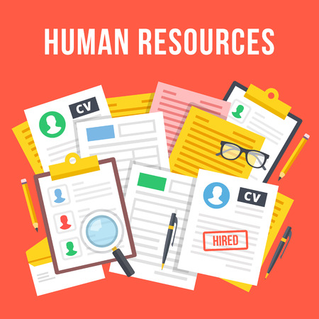 Human resources, team management, hr department, paperwork concept. Top view. Creative flat design vector illustrationのイラスト素材