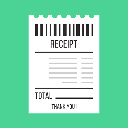 Vector sales receipt. Paper ATM Bill, cafe or restaurant cheque, receipt concepts. Flat design vector illustrationのイラスト素材