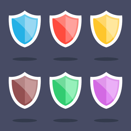 Colorful shields icons set. Flat design vector illustrationのイラスト素材