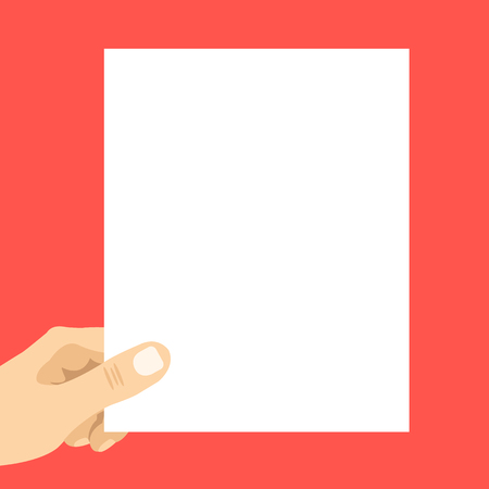 Hand holding blank paper. White sheet. Modern vector illustrationのイラスト素材