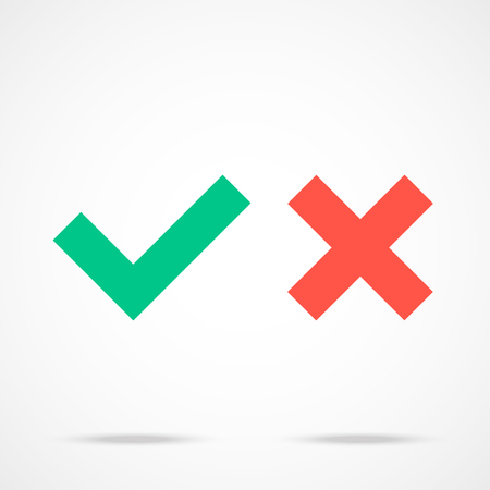 Check marks icons set. Tick, and cross checkmarks. Flat design vector illustrationのイラスト素材