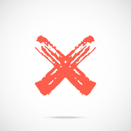 Brush stroke red x mark icon. Painted red cross symbol. Vector icon.のイラスト素材