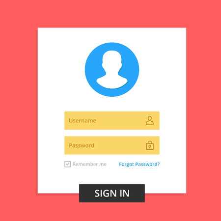 Login box, login form page. Registration, user authentication concept. Username and password fields. Modern flat design UX and UI elements with line icons. Vector illustrationのイラスト素材