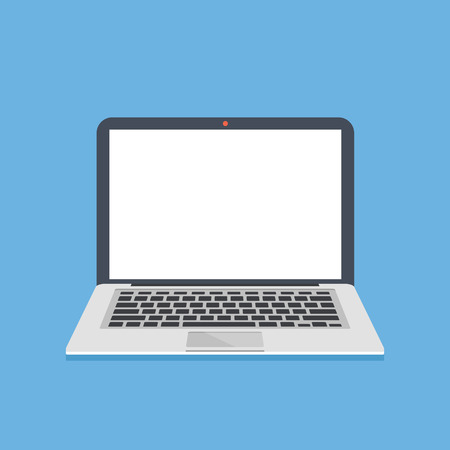Laptop with white screen. Thin modern notebook with blank empty screen. Laptop template. Modern flat design graphic elements.のイラスト素材
