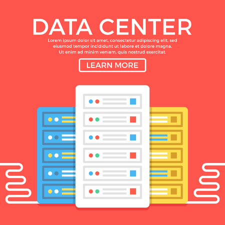 Data center. Server, hosting, data storage concepts. Modern flat design graphic elements. Vector illustrationのイラスト素材