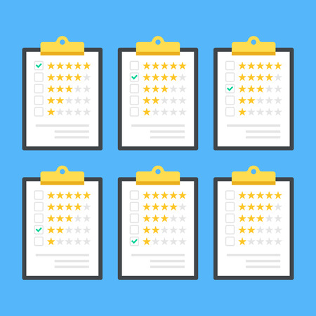Clipboards with rating stars and check marks design.のイラスト素材