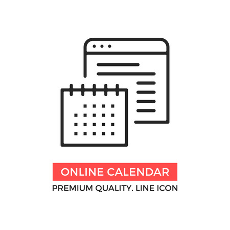 Vector online calendar icon. Calendar and web browser, personal organizer concepts. Premium quality graphic design element. Modern sign, object, linear pictogram, outline symbol, simple thin line iconのイラスト素材